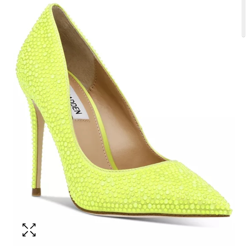 Steve Madden Neon Green Yellow Stiletto ”glass" Embellishments Pumps 8.5